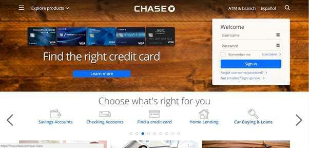Homepage of Chase